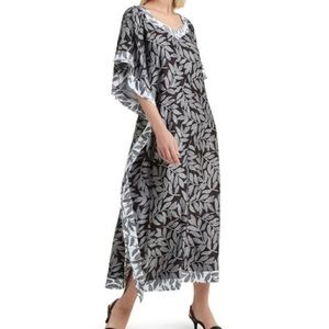 H Halston |  Dotted Leaf Black Caftan - Women Size M/L